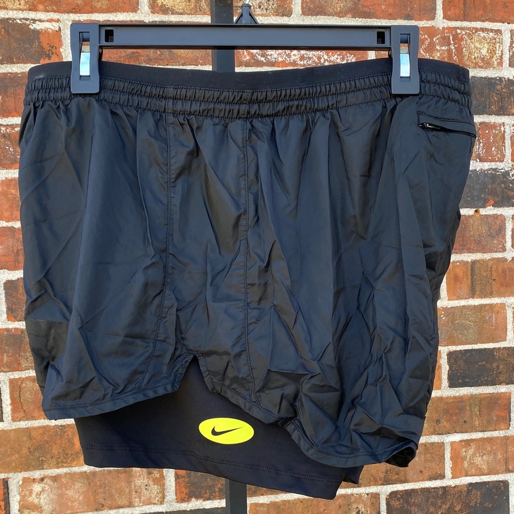 Nike Black Running Shorts with Neon Yellow Swoosh Size XL
